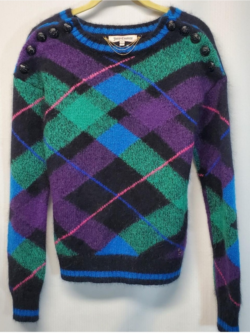Juicy Couture Multicolor Argyle Crewneck Sweater — Green, Blue & Purple - Picture 12 of 13